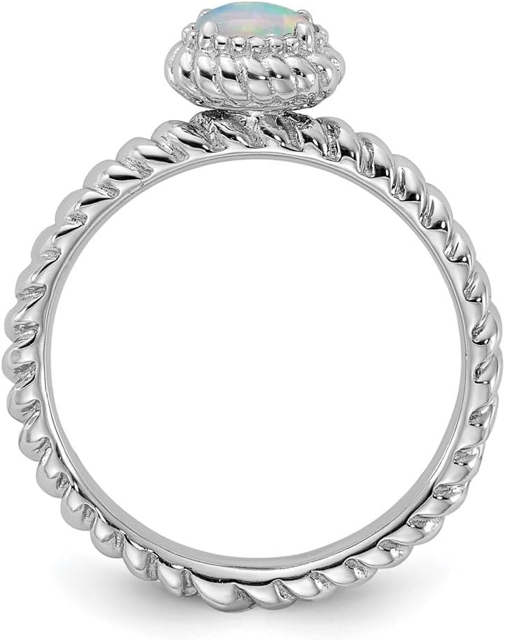 Diamond2Deal Sterling Silver Stackable Created Opal Solitaire Ring Size 5 to 10