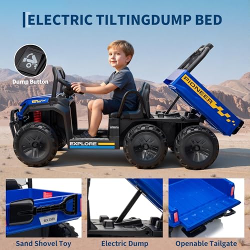 24V Electric Ride-on Dump Truck for Kids, 4WD Ride-On Car for Kids, 2-Seater UTV with Remote Control, Off-Road Electric Vehicle for Boys & Girls Outdoor Play by PeakPursuit - Used condition - Image 2