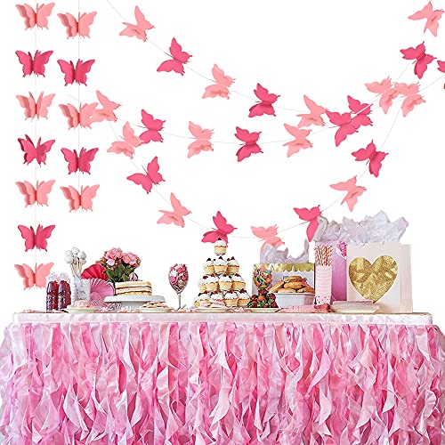 Image of 5 Pieces 3D Pink and Red Butterfly Paper Garland Hanging Decorative Banner for Home Ceiling Decor Birthday Party Baby Shower Wedding Theme Valentine Decoration Supplies Total 393 Inch Length