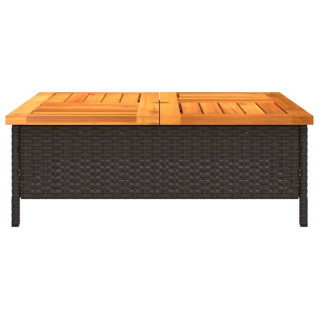 vidaXL Table de Jardin, Table Basse Carrée avec Trou, Meuble de Terrasse Balcon Patio Extérieur, Noir Résine Tressée et Bois Acacia