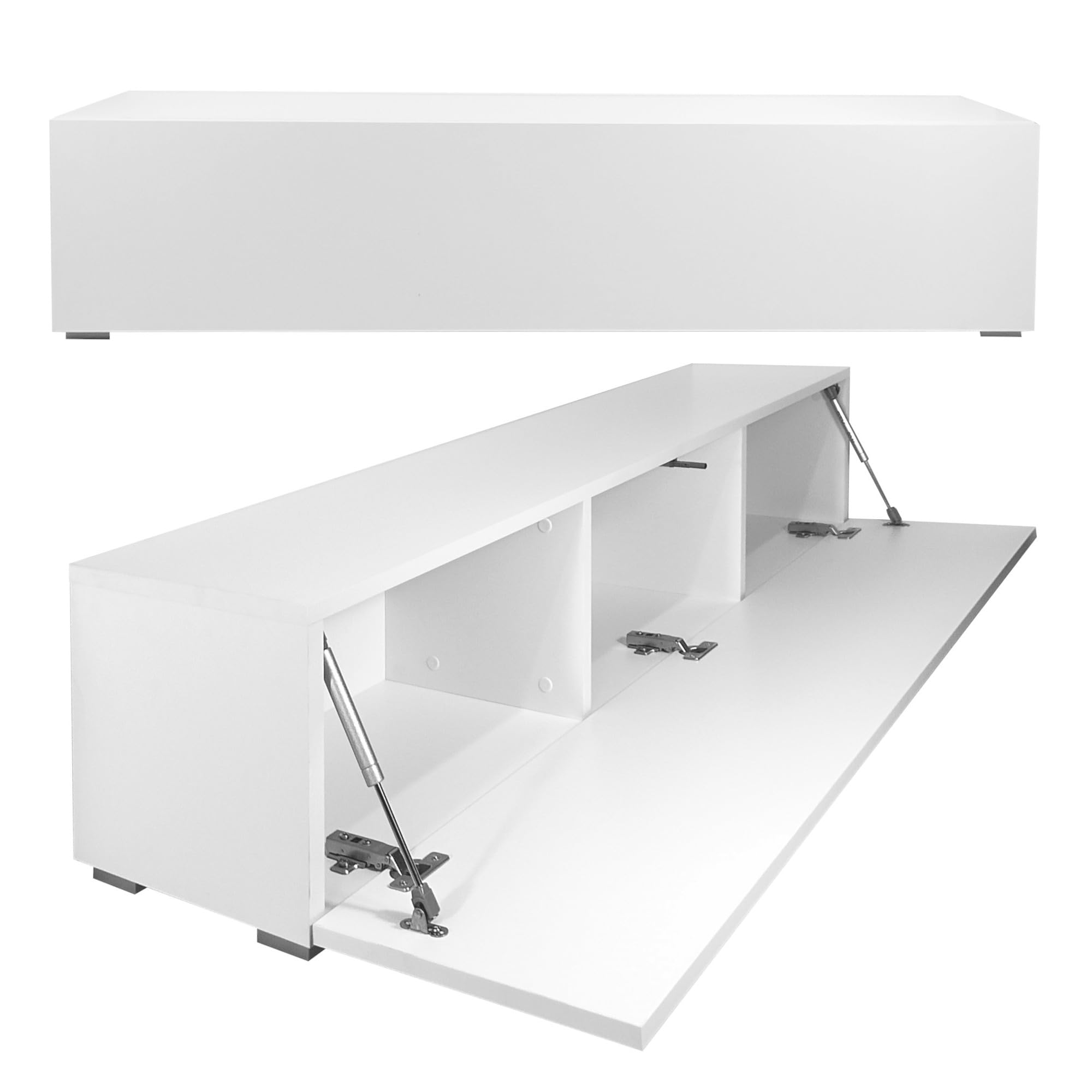 Fernsehtisch Fernsehschrank TV Verdeckter Griff mit Soft-Close Lowboard Hängeschrank- Hängend Oder Stehend für Wohnzimmer -Matt Weiß 30x135x30 HxBxT