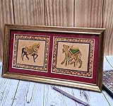 Peintures d'art miniatures sur tissu de soie : cheval et chameau