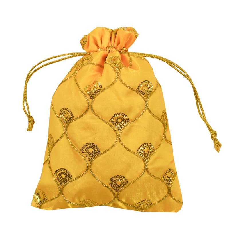 Dulhan DLC Silk Fabric JHAROKHA Potli Bags for Return Gifts with Heavy Sequin Work, Set of 5 Medium Size Yellow Women Handbag 7 x 9 inches, (B0CKVMGLRW) Amazon Price History, Amazon Price Tracker