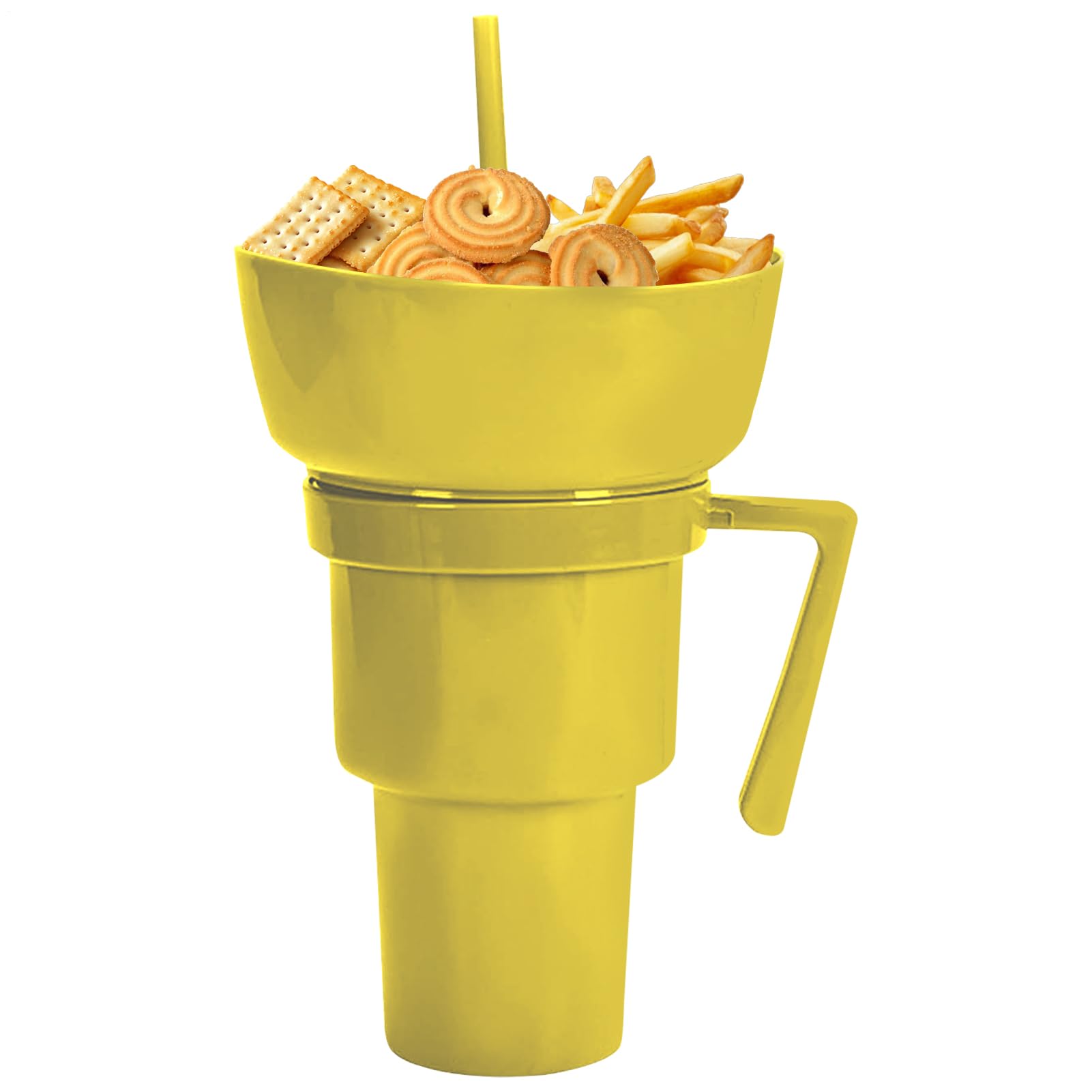 Snack and Drink Cup 2 in 1 Cup Bowl Combo with Straw, 900ml Leakproof Stadium Tumbler Popcorn Cups for Travel Movie Night, Cinema, Home