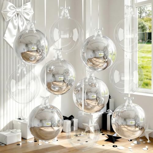 Image of 8 Pcs Silver Balloons and Clear Round Foil Balloons 22 In Transparent Balloon Metallic Silver 4D Ball Balloon Ornament Balloon for Birthday Grad Wedding Anniversary Prom Disco Party Decor