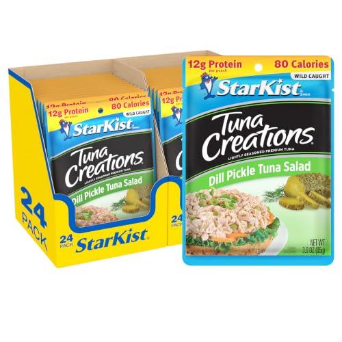 Image of StarKist Tuna Creations Dill Pickle Tuna Salad, 3oz Pouch, 24-Pack | 12g Protein Per Serving, Wild Caught Shelf Stable Seafood, Gluten Free, Soy Free, No Draining, Ready to Eat for Salads