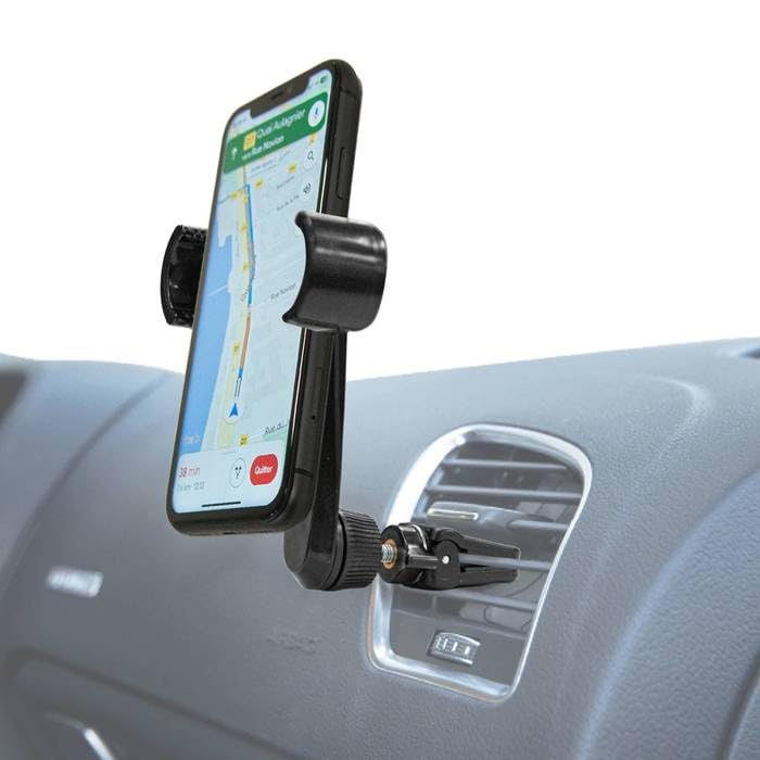 muvit Support Voiture pour Smartphone, Fixation Grille d'Aération Déportée, Rotation 360°, Compatible Mobiles jusqu'à 80mm