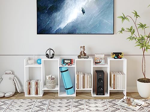 Yusong Bookshelf 6-Tier, Geometric Bookcase S Shaped Book Shelves For Bedroom, Modern Wood Decorative Display Shelf Tall Book Case For Home Office, White #TOP3