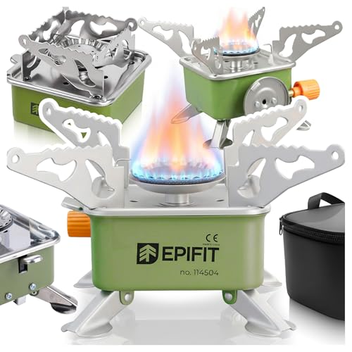 Kuchenka gazowa, mała kuchenka kempingowa, na kartusze, butla gazowa, przenośna pokrywa z klapką Epifit Spark50, zielona