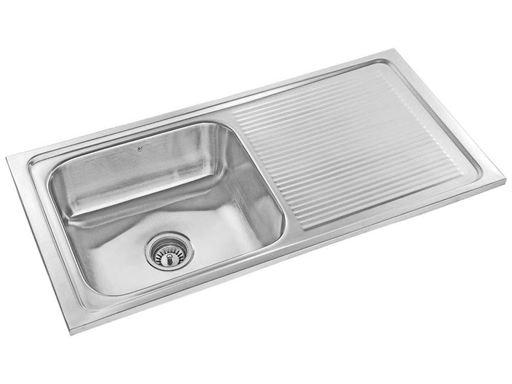 CROCODILE® 304 Grade Stainless Steel Single Bowl Kitchen Sink with Drainboard (32" x 18" x 8" Single Bowl + Drainboard, Glossy)