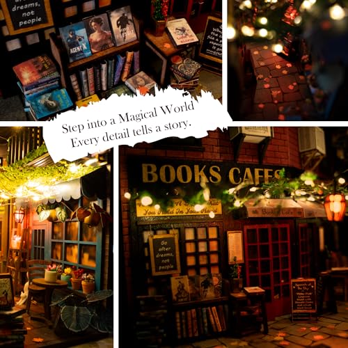 Image of MiniAlley Book Nook DIY Kit - Dreamy - Miniature House Dollhouse Kit for Adult and Teens, Desgined in USA, Booknook Bookshelf Decor Alley Model Build with LED Light, Gifts for Family and Friends
