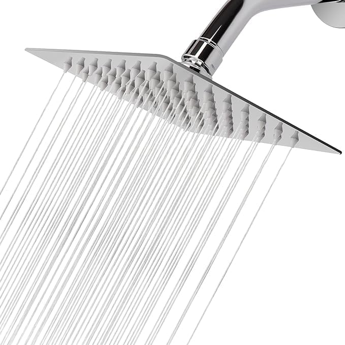 SS-304 Stainless Steel Rain Shower Head | 6x6 Inch High-Flow Square Rainfall Showerhead for Bathroom | Wall-Mounted, Chrome Finish | Anti-Clog Silicone Nozzles | High Pressure