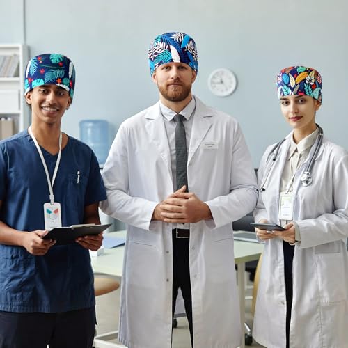 Image of Unittype 4 Pcs Nurse Caps for Women Nursing Working Caps with Button and Sweatband Adjustable Elastic Scrub Hats for Dentist