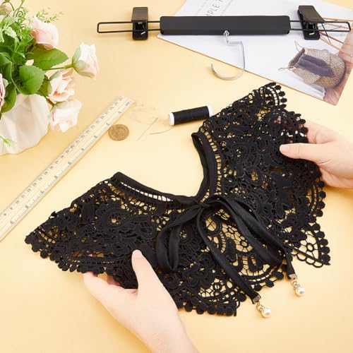 GORGECRAFT Black Lace Collar Detachable Embroidered Floral Lace Neckline Neck Collar Trim False Hollow Out Cape Dickey for Women Clothes Sewing Applique Edge DIY Costume Garment - Image 3