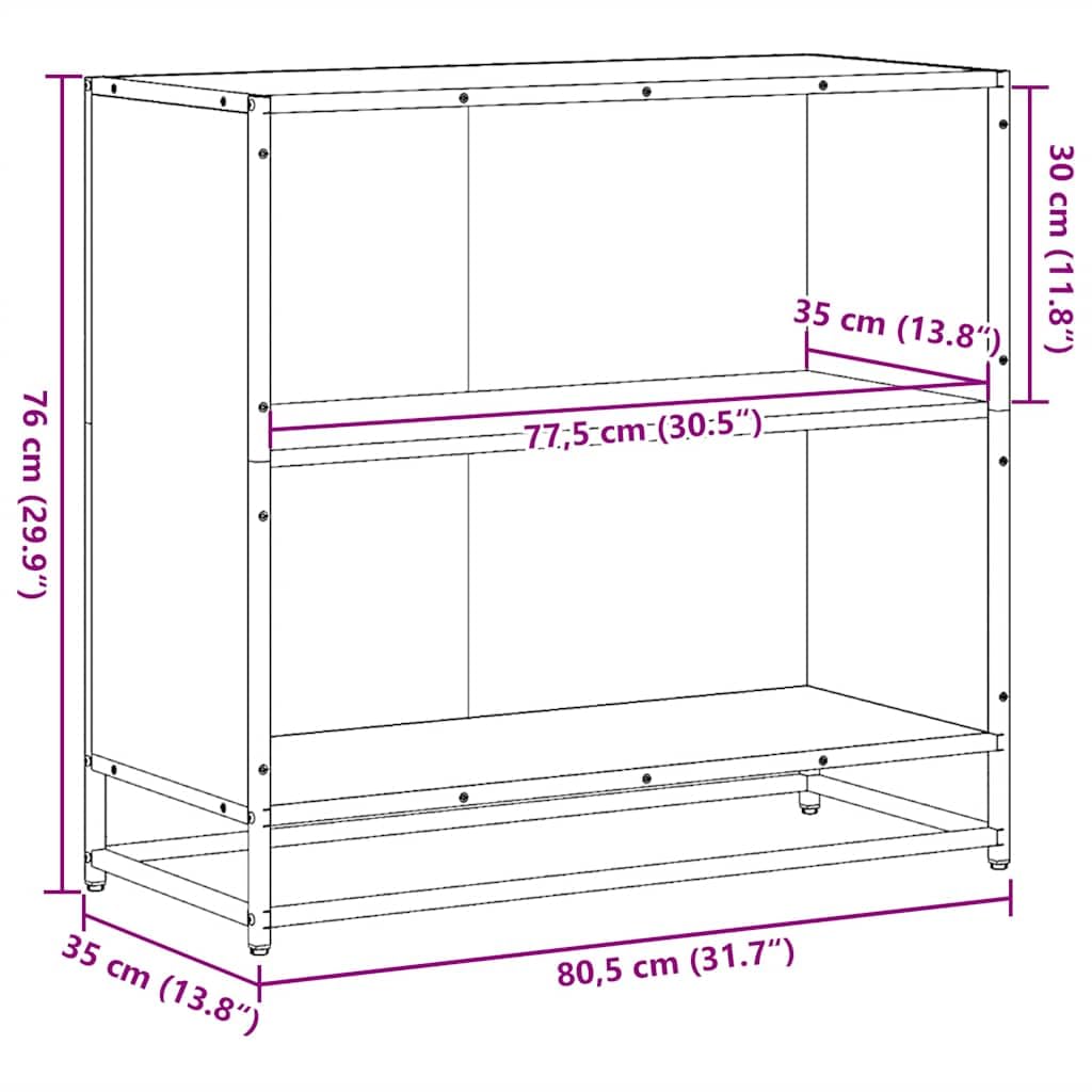 Libreria 80,5 x 35 x 76 cm, in metallo rovere affumicato