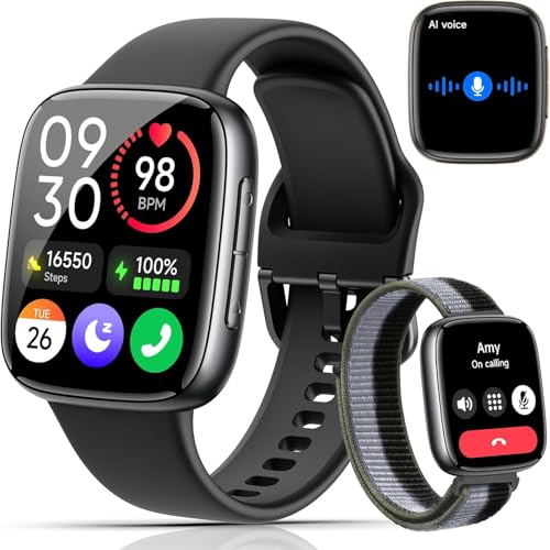 Smart Watches for Men Women (2 Bands), 1.85' AMOLED Smart Watch for iPhone & Android Phones, Heart Rate/ SpO2/ Sleep Monitor, 3ATM Waterproof, Calls & Messages, 120+ Sports Modes Fitness Tracker Watch