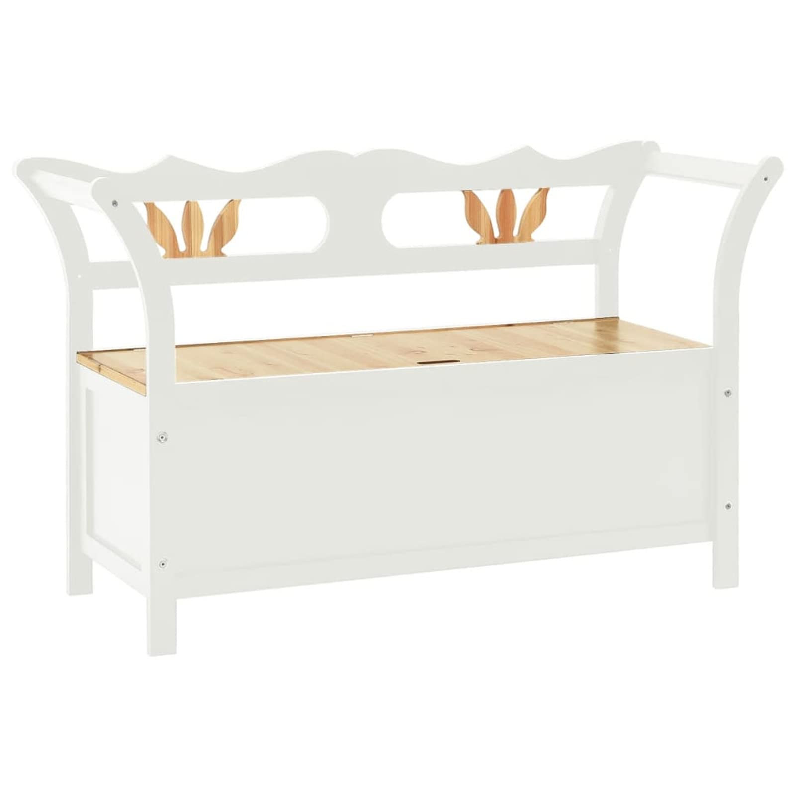 Homgoday Sitzbank mit Stauraum Sitztruhe Truhenbank Wohnzimmerbank Flurbank Rückenlehne und Armlehnen Flurbank Bank Wartebank Wohnzimmer Flur Weiß 107x45x75,5 cm Massivholz Tanne