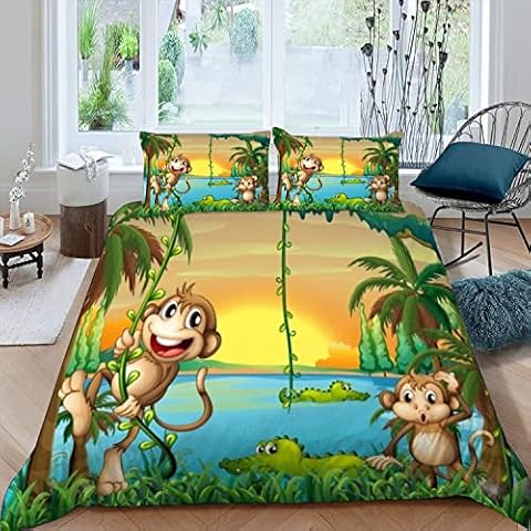 Cartoon Crocodile Monkey Duvet Cover Set Cover