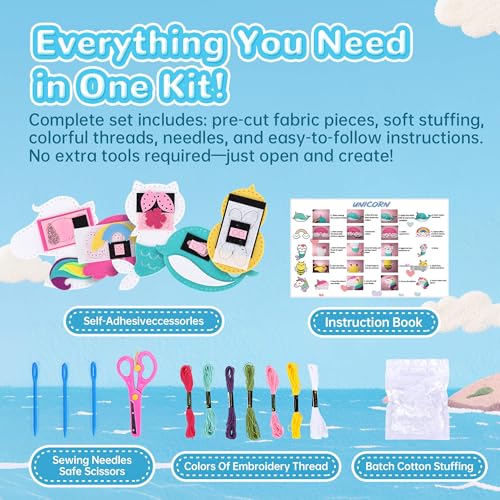 Image of Cymbana Kids Sewing Kit, DIY Felt Plush Animals Unicorn Sewing Kit for Kids