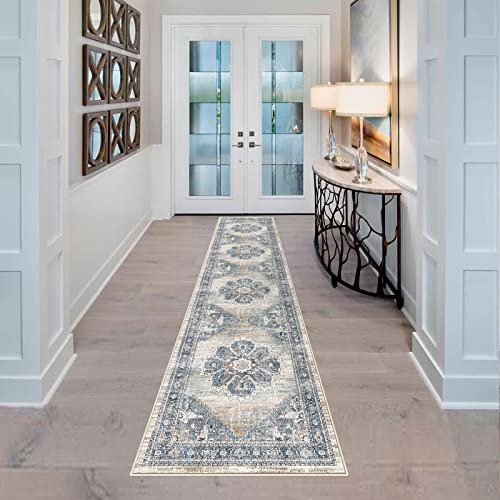 YOUFORTONG 2x10 Runner Rugs for Hallways Soft Kitchen Rug Non Slip Rug Runner with Rubber Backing for Bathroom Washable Non Shedding Farmhouse Runner Rug (Blue, 2X10)