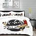 ropa de cama - Juego de funda nórdica, Hockey, Dibujos animados Hockey Puck Bites and Breaks Hockey Stick Championship Game Mascot Character, Mul, Juego de funda nórdica de microfibra con 2 Funda de a