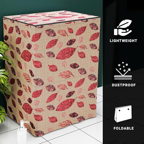 Image of Kuber Industries Washing Machine Cover | Semi-Automatic Washer Covers | Ideal For 6 kg, 6.5 kg, 7 kg & 7.5 kg | Waterproof & Dust-Proof Machine Cover | Leaf Print | Brown