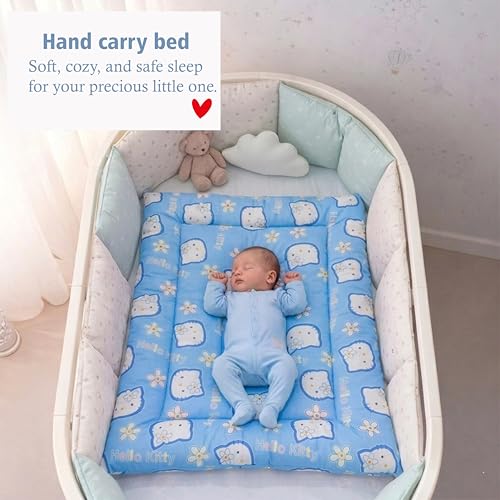 Image of Fareto Combo of Baby Mattress with Net | Carry Bag | 4 Pcs Bedding Set(0-6 Months) (Blue)