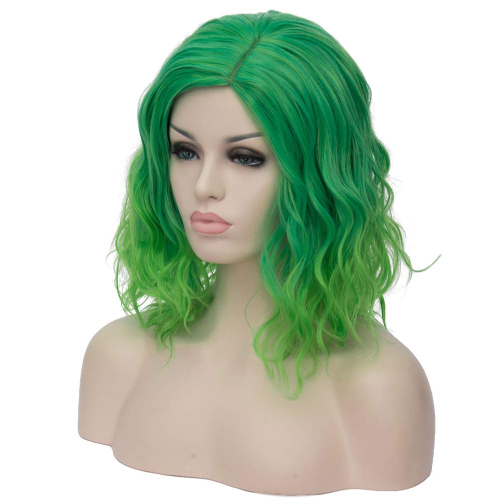 BERON 14" Women Girls Short Curly Bob Wavy Wig Body Wave Halloween Cosplay Daily Party Wigs (Green) : Clothing, Shoes & Jewelry