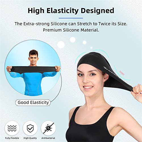 Keary 2 Pack Silicone Swim Cap For Long Hair Women Girl Men Waterproof Bathing Pool Swimming Cap Cover Ears To Keep Your Hair Dry, 3D Soft Stretchable Durable And Anti-Slip, Easy To Put On And Off #TOP2