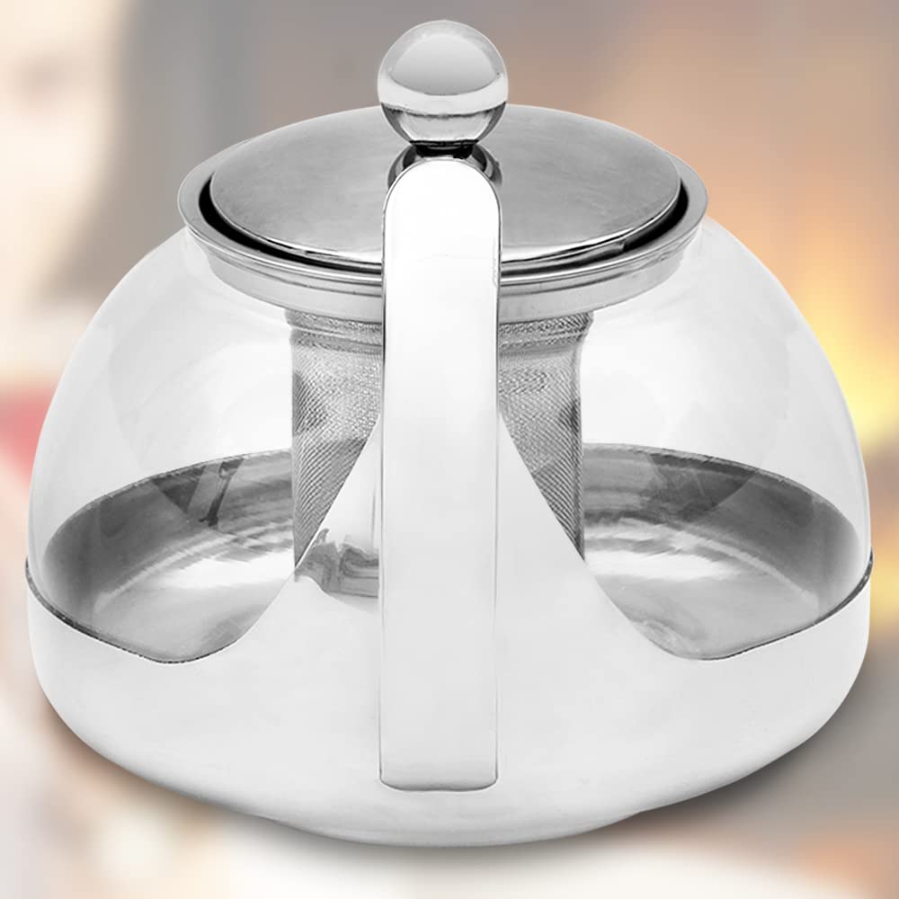 Monzana Teiera in Vetro con Infusore Rimovibile 1,2L Acciaio Inox Resistente al Calore The Tisane