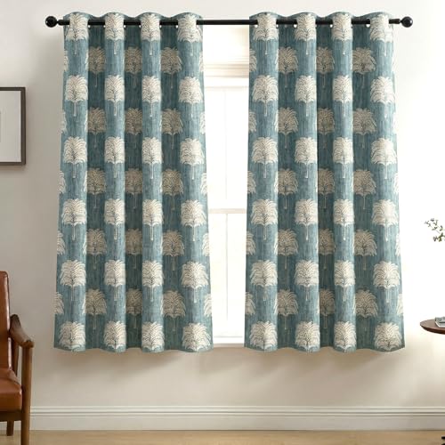 Image of Fashion String Elegant Tree 150 GSM Semi Transparent Eyelet Polyester Window Curtains - 5 Feet, Blue (Set of 2)