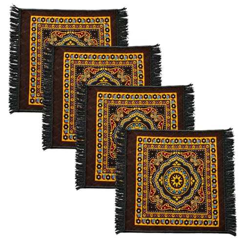 Image of BENAVJI Traditional Floral Printed Carpet Rug for Living Room | Soft Floor Mat with Decorative Tassel Border | Anti-Skid Multipurpose Area Rug for Bedroom, Hall & Home Decor Pack of 4