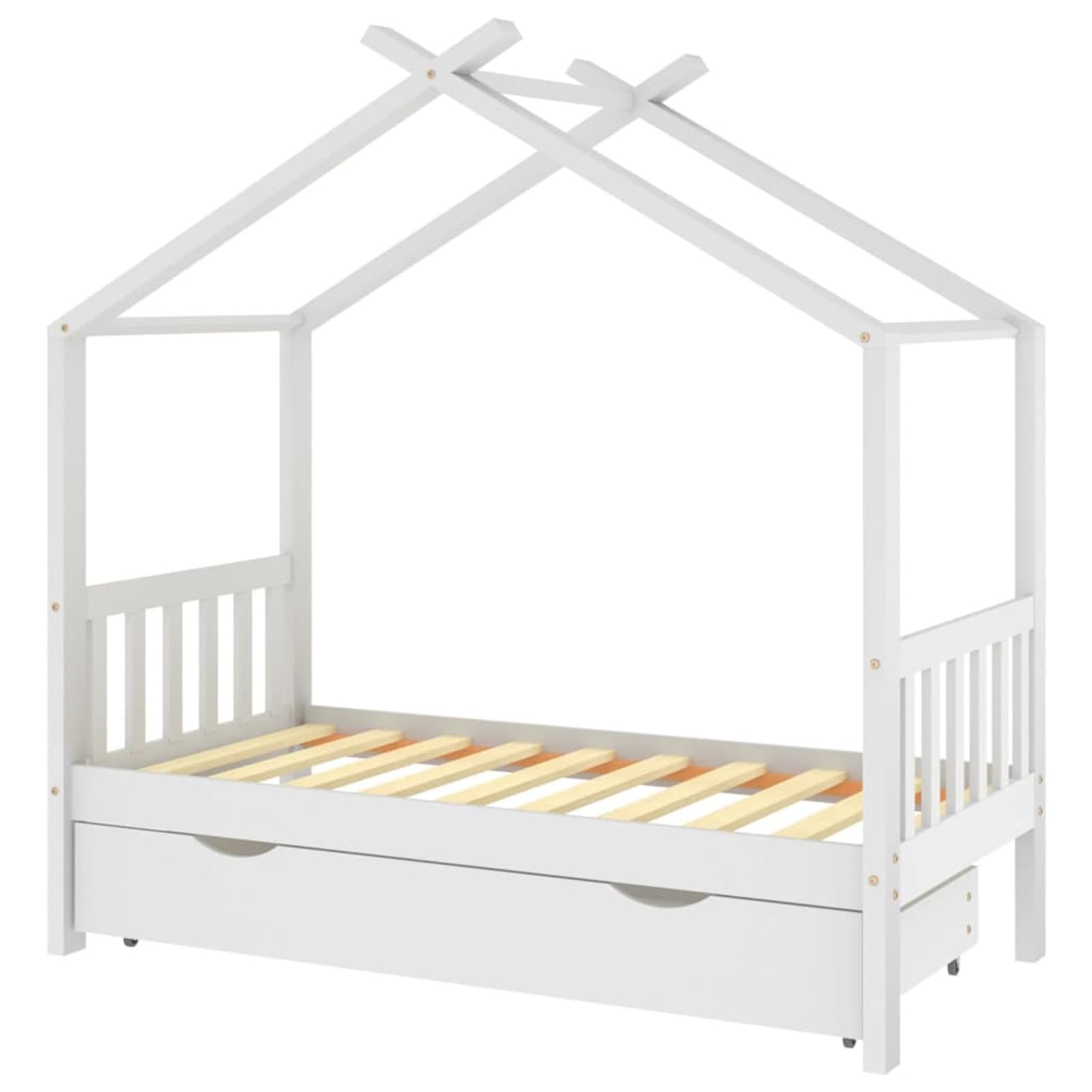 Festnight Kinderbett mit Schublade 80x160 cm Hausbett für Jungen & Mädchen ab 4 Jahren Kinder Bett Holz Jugendbett Massivholz Holzbett Bettgestell mit Lattenroste Bettrahmen Kinderzimmer Weiß