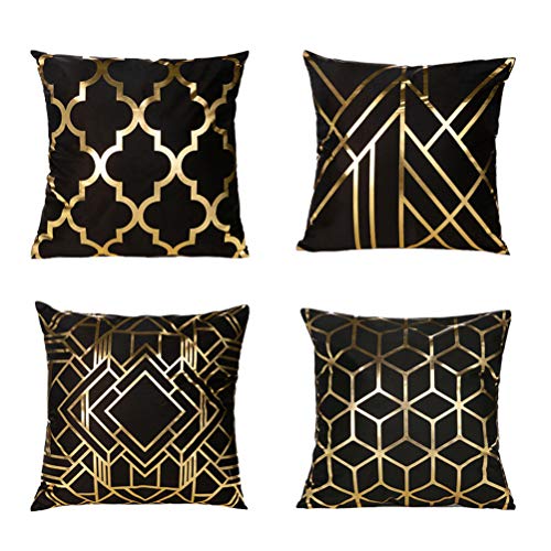クッションカバー 45 45 ホワイト 黒 おしゃれ 北欧 シンプル 金箔 ゴールド 幾何学模様 クッション 隠す式ファスナー 45Cm X 45Cm 装飾枕 抱き枕カバー ソファ オフィス 車 インテリア ギフト 家庭用 室内 ホーム(ブラック)