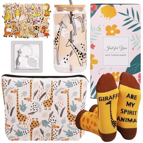 TAOVEEK 4Pcs Giraffe Gifts Set for Women Giraffe Lovers Stuff with 16oz Glass Cups Makeup...