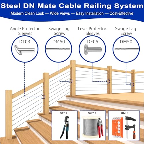 Image of Steel DN Mate 30 Pack Stainless Steel Protector Sleeves for 1 /8 inch Wire Rope, Cable Railing Hardware for Deck /Cable Railing System, T316 Marine Grade, Cable Sleeves Come with a Drill Bit DE100