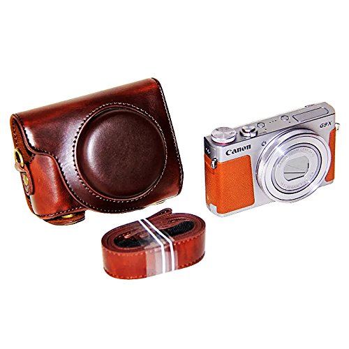 First2Savvv Xjpt-G9X-10 Dark Brown Full Body Precise Fit Pu Leather Digital Camera Case Bag Cover With Should Strap For Canon Powershot G9X G9 X #TOP2