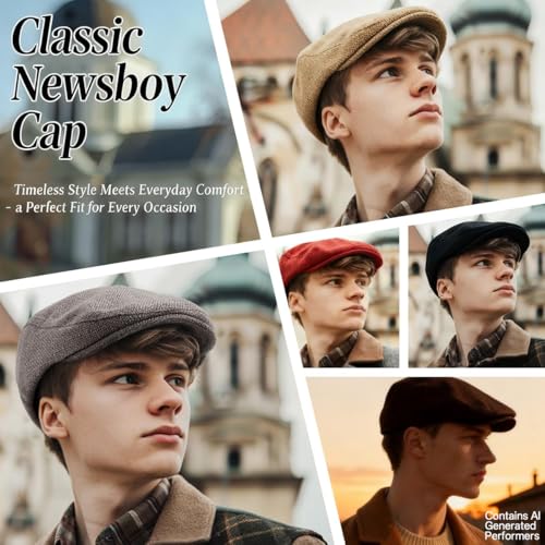 Image of LADYBRO 2 Pack Ivy Hat Newsboy Cap Men - 30% Wool Hats for Men Tweed Flat Cap Gatsby Hat