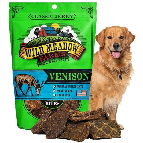 Wild Meadow Farms - Classic Venison Bites, Soft Jerky Treats for Dogs, Grain-Free & All-Natural, Ideal for Training, Portioning, and High-Value Rewards for All Breeds & Ages - 3.5 Ounce Pouch