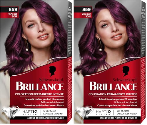 Schwarzkopf - Brillance - Coloration Cheveux Permanente Intense - Brillance Eclat Diamant - Couverture Parfaite des Cheveux Blancs - Masque Soin Fixateur - Violine Soie...