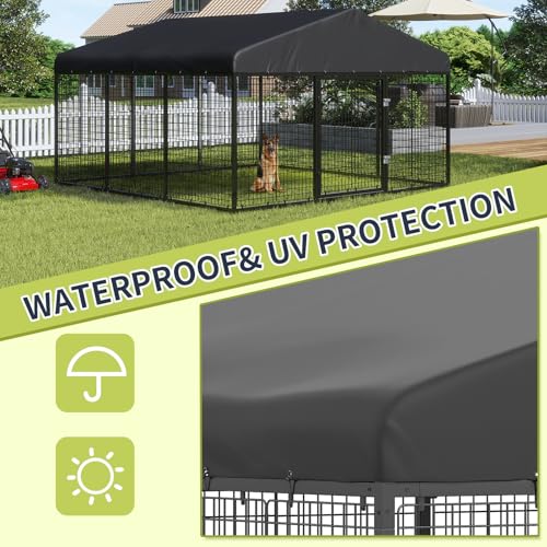 image for Petony Large Outdoor Dog Enclosure,Heavy Duty Dog Cage with Roof,Galva