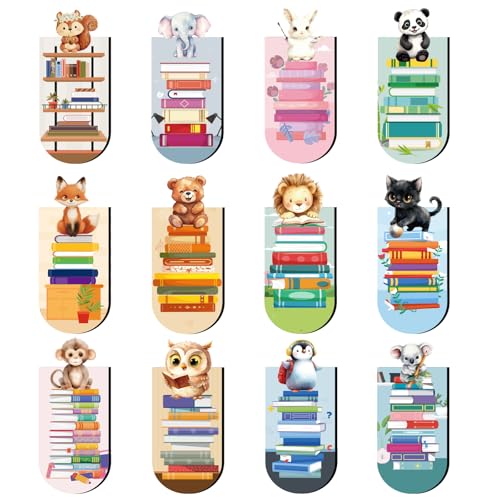 12 Stück Magnetische Lesezeichen Kinder Kindergeburtstag Gastgeschenke 5 6 7 8 9 10 Jahre Tiere Magnetlesezeichen Abschiedsgeschenk Kinder Schultüte Füllung für Junge Mädchen (Tiere und Bücher)