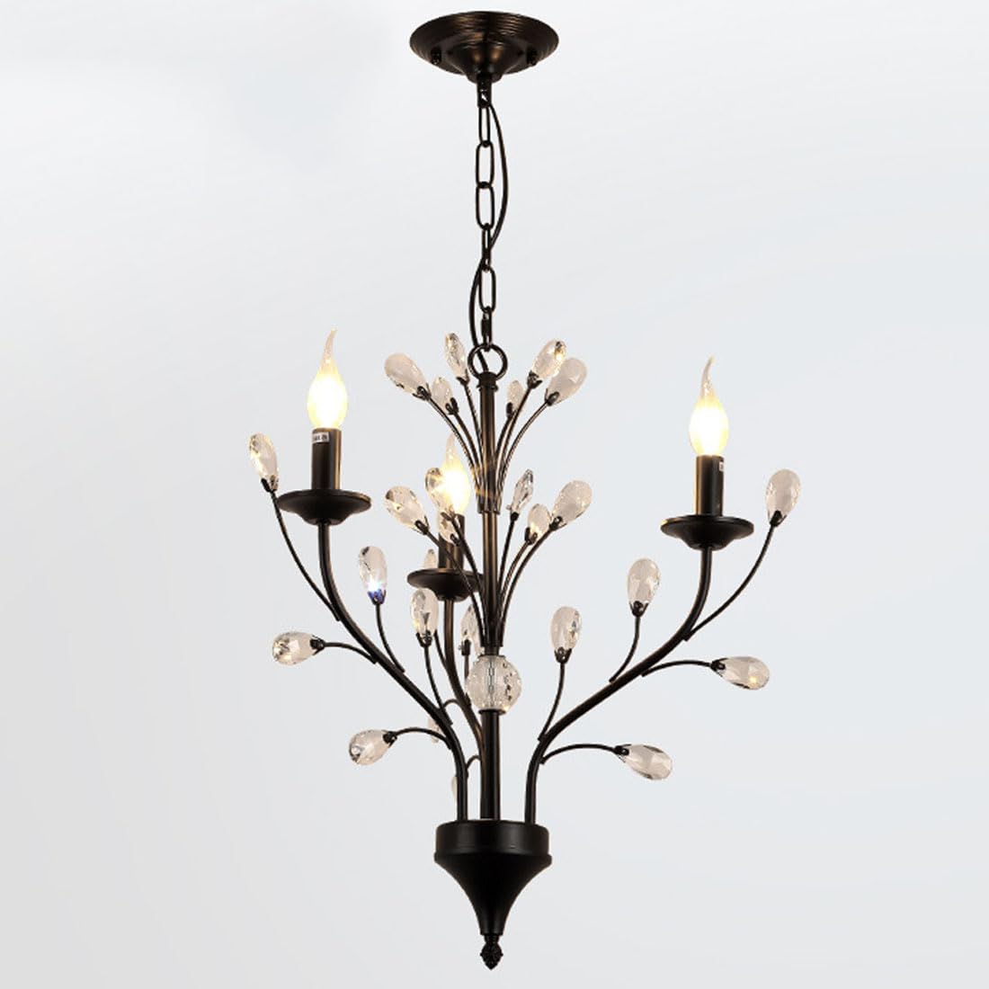 KXEcoLife E14 American crystal candle chandelier, simple retro modern living room lamp, atmospheric restaurant clothing store lamp,3 heads