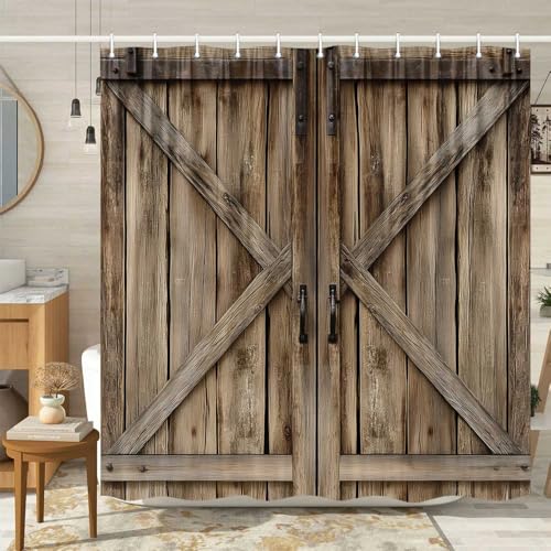 Wooden Barn Door Shower Curtain, Rustic Wooden Garage Door Shower