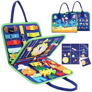 khlerox Busy Board Montessori Toy for Toddlers, Educational Learning Activity Sensory Board, Developing Sensory Toy for Fine Motor Skills, Travel Toy for Plane Car, Gift for Boys Girls (Blue)