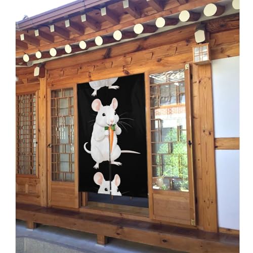 Cortina de dos paneles con divertido patrón de ratas comiendo zanahorias de 86x142cm 3