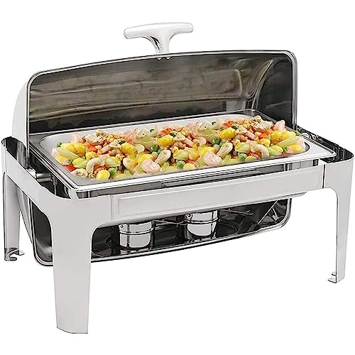 Chafing Dish mit 9 l Fassungsvermögen, vollwertiger Roll-Top-Chafer und Buffetwärmer aus Edelstahl mit Lebensmittelpfanne, Wasserpfanne und Brennstoffhaltern für alle Veranstaltungen