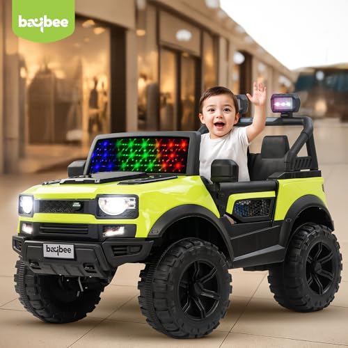 Image of Baybee Rover 4x4 Battery Operated Jeep for Kids, Ride on Toy Kid Car with RGB Windshield Light & Music | Baby Big Battery Cars | Electric Jeep Car for Kids to Drive 2 to 6 Years (Fluorescent Green)