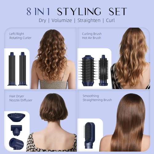 Image of DORISILK 8 in 1 Hair Styler & Hair Dryer Brush Blow Dryer, 110,000 RPM High-Speed Hot Brush Styler with Auto Wrap Curlers, Multi Ionic for Smoothing Straightening Curling Volumizing Fast Drying, Blue