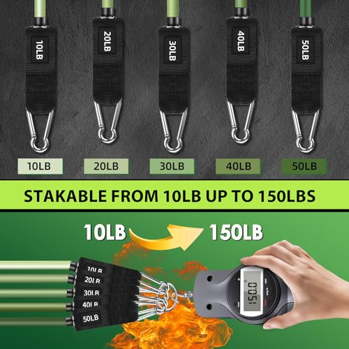 Image of WHATAFIT Resistance Bands, Exercise Bands, Workout Bands with Handles, Door Anchor and Ankle Straps, 5 Resistance Levels Fitness Bands for Strength Training, Physical Therapy, and Home Gym Equipment